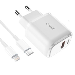 TECH-PROTECT C20W 2-PORT NETWORK CHARGER PD 20W / QC3.0 + LIGHTNING CABLE WHITE
