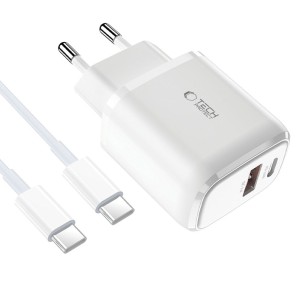TECH-PROTECT C20W 2-PORT NETWORK CHARGER PD 20W / QC3.0 + TYPE-C CABLE WHITE