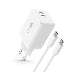 TECH-PROTECT NC45W-GAN 2-PORT NETWORK CHARGER PD 45W + TYPE-C CABLE WHITE