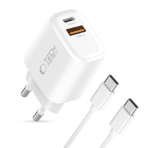 TECH-PROTECT NCA20 2-PORT NETWORK CHARGER PD 20W / QC3.0 + TYPE-C CABLE WHITE