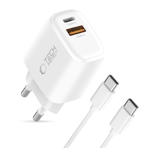 TECH-PROTECT NCA45W-GAN 2-PORT NETWORK CHARGER PD 45W / QC3.0 + TYPE-C CABLE WHITE