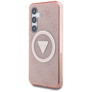 Etui Guess 4G Glitter Triangle Buttons MagSafe do Samsung Galaxy S25 różowy