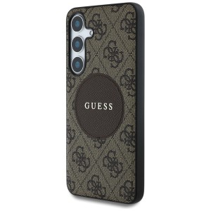 Etui Guess 4G Round Patch Classic Logo   MagSafe do Samsung Galaxy S25 brązowy