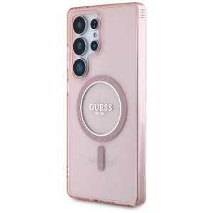 Etui Guess Glitter Circle Classic Logo   MagSafe do Samsung Galaxy S25 Ultra różowy