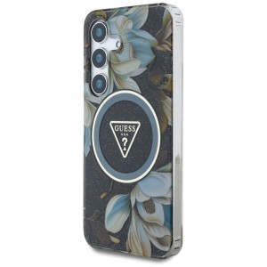 Etui Guess Glitter Flowers Triangle      Buttons MagSafe do Samsung Galaxy S25 czarny