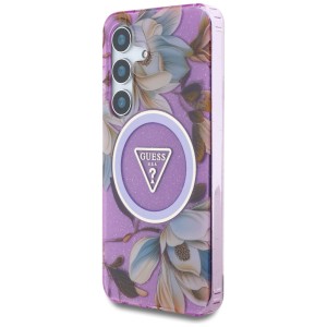 Etui Guess Glitter Flowers Triangle      Buttons MagSafe do Samsung Galaxy S25 fioletowy