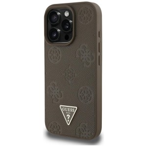 Etui Guess Grained Hot Stamp Peony       Triangle Logo MagSafe do iPhone 16 Pro Max brązowy