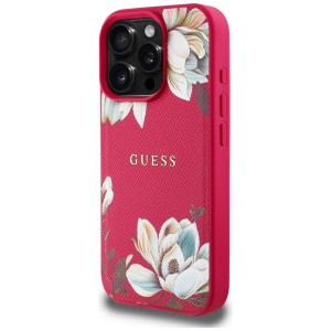 Etui Guess Grained Printed Flower        Pattern MagSafe do iPhone 16 Pro Max fuksja