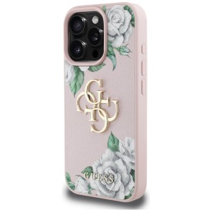 Etui Guess Grained Roses Big 4G logo do  iPhone 16 Pro różowy