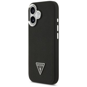 Etui Guess Grained Triangle Logo MagSafe do iPhone 17 czarny