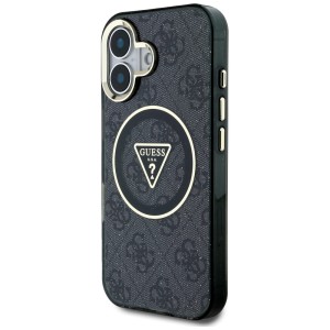 Etui Guess IML Metal Glitter 4G Circle   Triangle MagSafe do iPhone 16 czarny