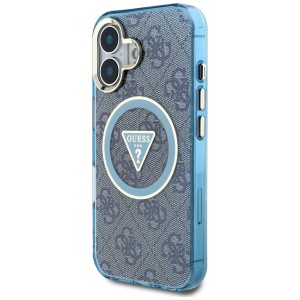 Etui Guess IML Metal Glitter 4G Circle   Triangle MagSafe do iPhone 16 niebieski