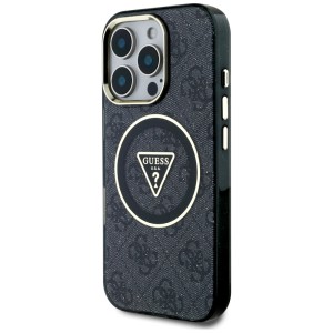 Etui Guess IML Metal Glitter 4G Circle   Triangle MagSafe do iPhone 16 Pro Max czarny