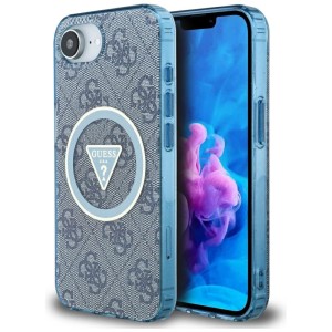 Etui Guess IML Metal Glitter 4G Circle   Triangle MagSafe do iPhone 16e niebieski