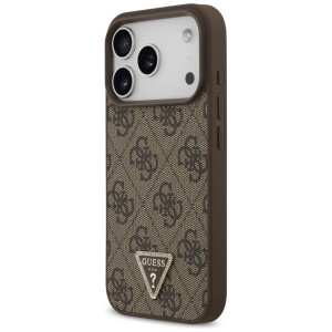 Etui Guess Leather 4G Triangle Strass    MagSafe do iPhone 17 Pro brązowy