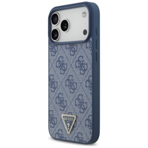 Etui Guess Leather 4G Triangle Strass    MagSafe do iPhone 17 Pro Max niebieski