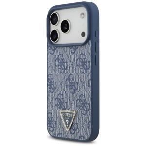 Etui Guess Leather 4G Triangle Strass    MagSafe do iPhone 17 Pro niebieski