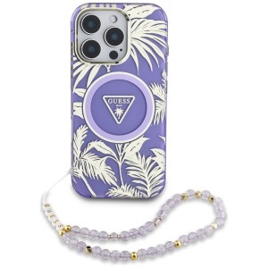 Etui Guess Palm Trees Triangle Pearl     Strap MagSafe do iPhone 16 Pro fioletowy