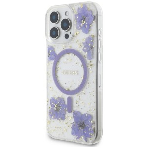 Etui Guess Resin Flowers MagSafe do      iPhone 16 Pro fioletowy