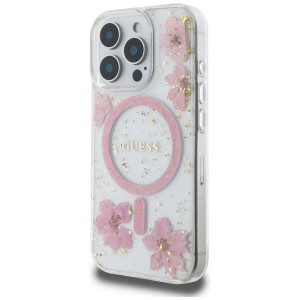 Etui Guess Resin Flowers MagSafe doiPhone 16 Pro Max różowy