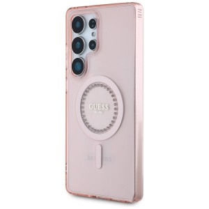 Etui Guess Rhinestones Printed Classic   Logo MagSafe Samsung Galaxy S25 Ultra różowy