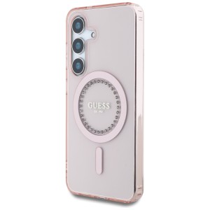 Etui Guess Rhinestones Printed Classic Logo MagSafe Samsung Galaxy S25 różowy
