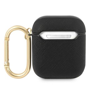 Guess GUA2SASMK AirPods 1/2 coverczarny/black Saffiano Script Metal Collection