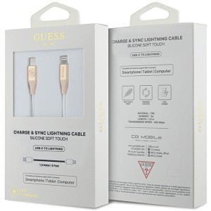 Guess GUCLLALRGDD kabel USB-C -Lightning 1.5m Fast Charging złoty/light gold Ebossed Logo