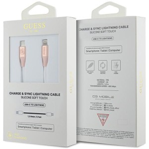Guess GUCLLALRGDP kabel USB-C -Lightning 1.5m Fast Charging różowy/pink Ebossed Logo