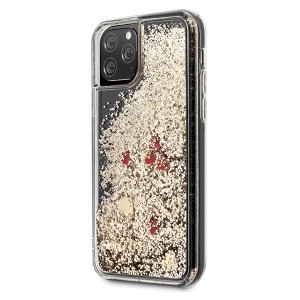 Guess GUHCN58GLHREGO iPhone 11 Progold/złoty hard case Liquid Glitter Hearts