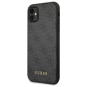 Guess GUHCN61G4GFGR iPhone 11 / Xr 6,1"szary/grey hard case 4G Metal Gold Logo