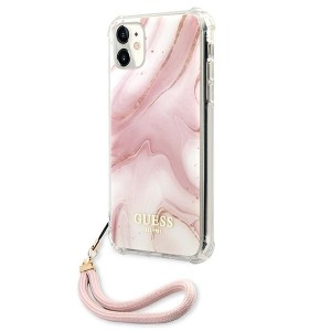 Guess GUHCN61KSMAPI iPhone 11 6,1" / Xr różowy/pink hardcase Marble with cord Collection
