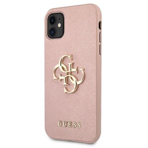 Guess GUHCN61SA4GGPI iPhone 11 6,1" / Xrróżowy/pink hardcase Saffiano 4G Metal Logo