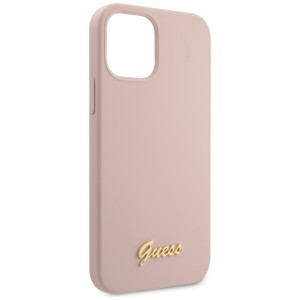 Guess GUHCP12LLSLMGLP iPhone 12 Pro Max 6,7" jasnoróżowy/light pink hardcase Silicone Script Gold Logo
