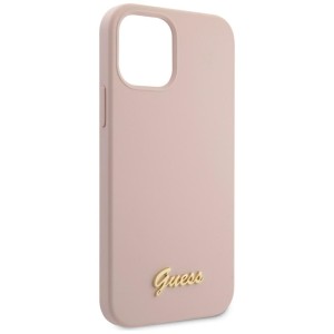 Guess GUHCP12MLSLMGLP iPhone12/12 Pro 6,1" jasnoróżowy/light pink hardcase Silicone Script Gold Logo
