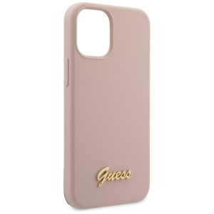 Guess GUHCP12SLSLMGLP iPhone12 mini 5,4" jasnoróżowy/light pink hardcase Silicone Script Gold Logo