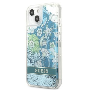 Guess GUHCP13MLFLSN iPhone 13 / 14 / 15 6.1" zielony/green hardcase Flower Liquid Glitter
