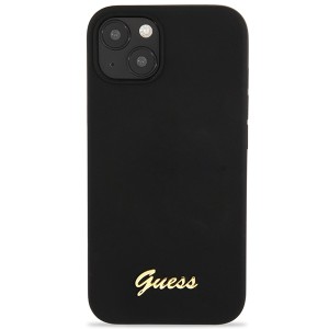 Guess GUHCP13MLSLMGBK iPhone 13 / 14 / 15 6.1" black/czarny hardcase Silicone Script Gold Logo