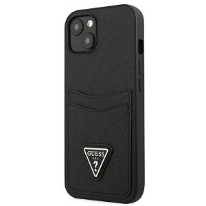 Guess GUHCP13SPSATPK iPhone 13 mini 5,4"czarny/black hardcase SaffianoTriangle Logo Cardslot