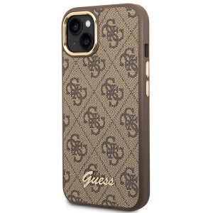 Guess GUHCP14SHG4SHW iPhone 14 / 15 / 13 6.1" brązowy/brown hard case 4G Vintage Gold Logo