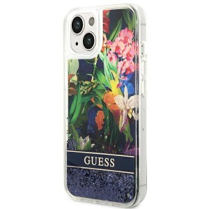 Guess GUHCP14SLFLSB iPhone 14 / 15 / 13 6.1" niebieski/blue hardcase Flower Liquid Glitter