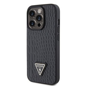 Guess GUHCP15LPCRTHCK iPhone 15 Pro 6.1"czarny/black hardcase Croco Triangle Metal Logo