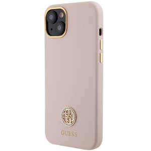 Guess GUHCP15SM4DGPP iPhone 15 / 14 / 13 6.1" jasnoróżowy/pink hardcase Silicone Logo Strass 4G