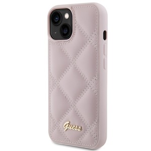 Guess GUHCP15SPSQSQSP iPhone 15 / 14 / 13 6.1" różowy/pink hardcase Quilted Metal Logo