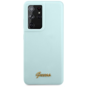 Guess GUHCS21LLSLMGLB S21 Ultra G998 niebieski/blue hardcase Silicone Script Metal Logo