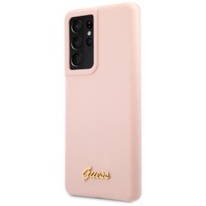 Guess GUHCS21LLSLMGLP S21 Ultra G998różowy/pink hardcase Silicone Script Metal Logo