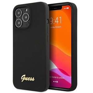 Guess GUHMP13LLSLMGBK iPhone 13 Pro / 136,1" black/czarny hardcase Silicone Script Gold Logo MagSafe