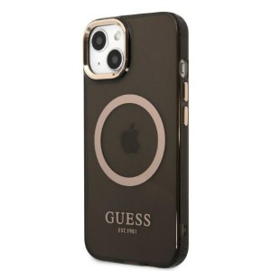 Guess GUHMP13MHTCMK iPhone 13 / 14 / 15 6.1" czarny/black hard case Gold Outline Translucent MagSafe