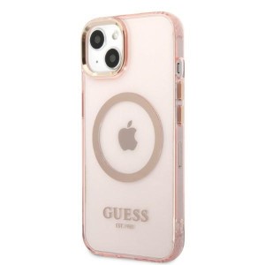 Guess GUHMP13MHTCMP iPhone 13 / 14 / 15 6.1" różowy/pink hard case Gold Outline Translucent MagSafe