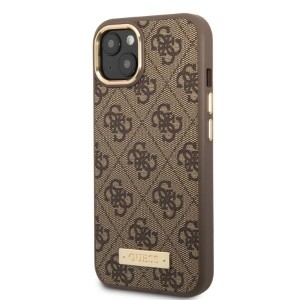 Guess GUHMP13MU4GPRW iPhone 13 / 14 / 156.1" brązowy/brown hard case 4G Logo Plate MagSafe